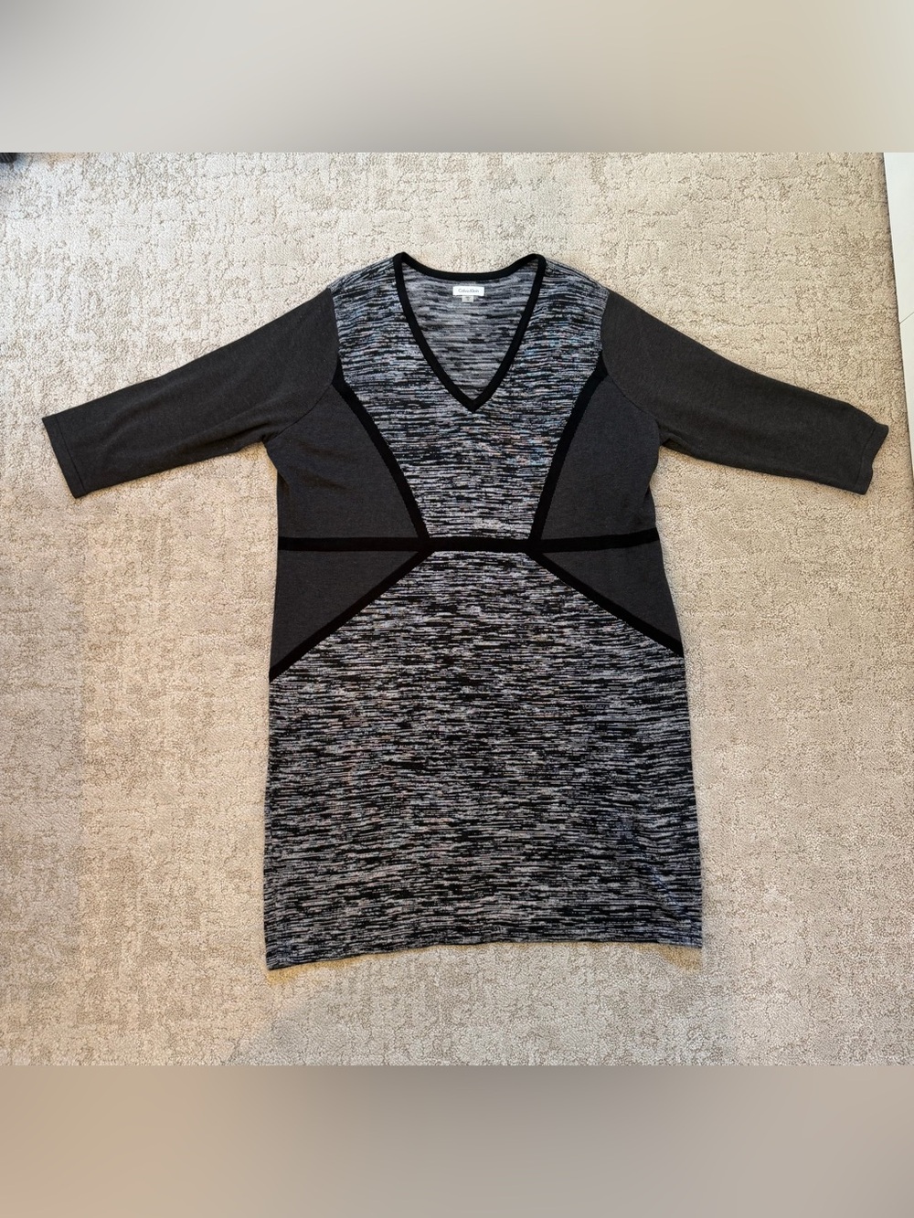 Calvin Klein Black & Gray V-Neck Sweater Dress